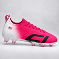 Cleat Icons flag decal on pink and white soccer cleat