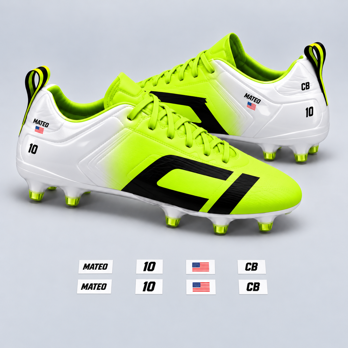 Cleat Icons starter kit with names, numbers, flags and initials