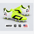 Cleat Icons Complete Team Pack with name, number and flag decals on neon lime and white soccer cleats