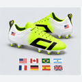 Cleat Icons Team Flags Pack with flag decals on neon lime and white soccer cleats
